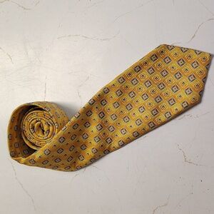 Altea Milano Silk Tie Gold Yellow Geometric Squares Wide